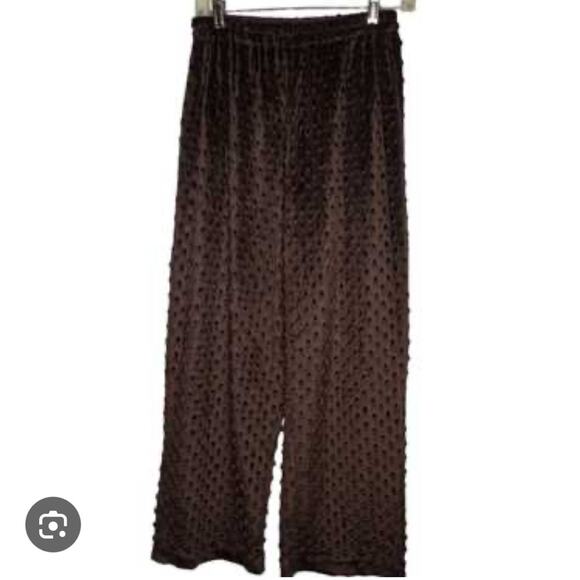 Vintage Pants - Vintage Shane Lee Raised Polka Dot Black Velvet Lounge Pants